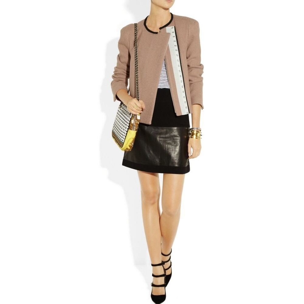 DVF Diane Von Furstenberg Caitlin Ponte Knit Leather Panel Mini Skirt Black 6 S